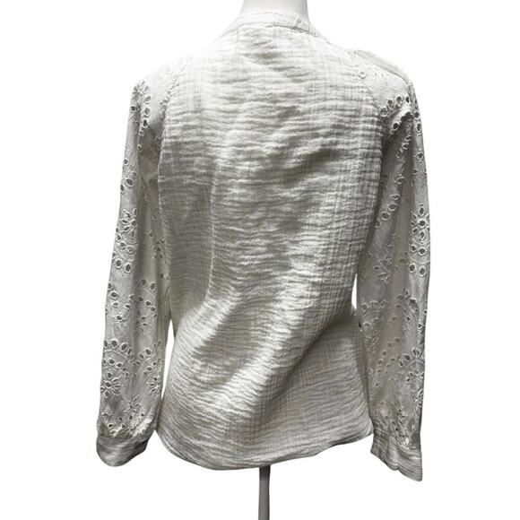 Nicole Miller White   3/4 Sleeve Artelier Embroidered Eyelet Button up Blouse M - Picture 9 of 14